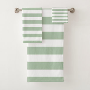 Sage Green & White Striped Bath Towel Set