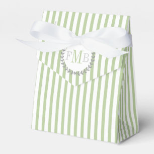 Sage green, white stripes monogram wedding favour box