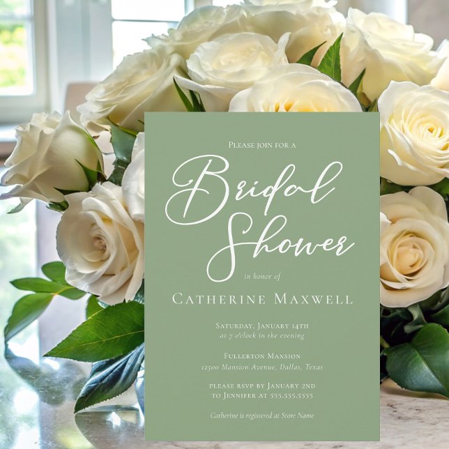 Sage Green White Typography Bridal Shower Invitation (Creator Uploaded)