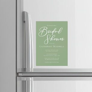 Sage Green White Typography Bridal Shower Magnetic Invitation