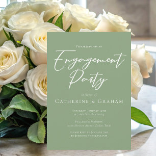 Sage Green White Typography Engagement Party Invitation