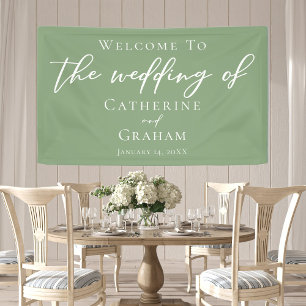 Sage Green White Typography Minimalist Wedding Banner
