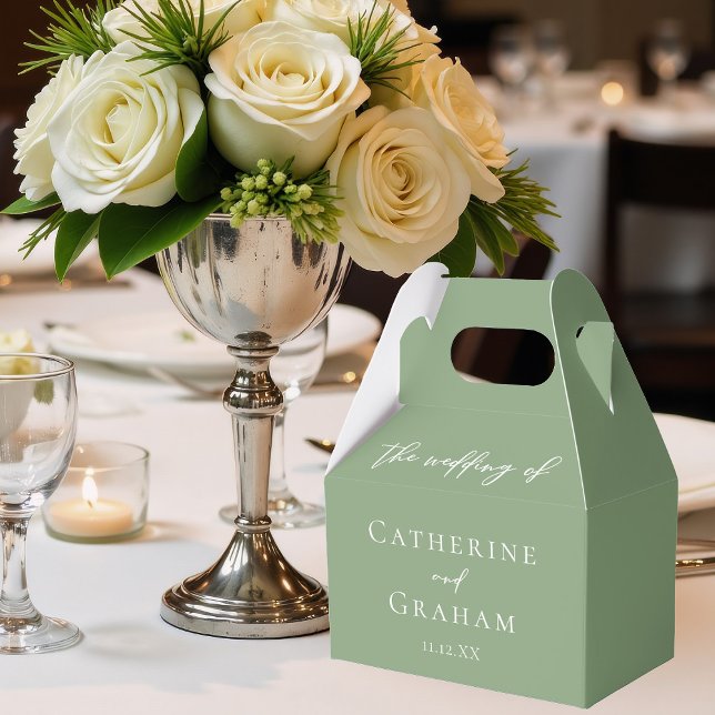 Sage Green White Typography Minimalist Wedding Favour Box (Creator Uploaded)
