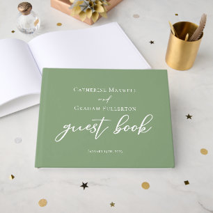 Sage Green White Typography Minimalist Wedding Guest Book