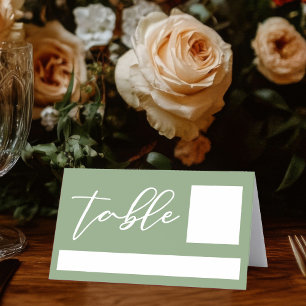 Sage Green White Typography Minimalist Wedding Place Card