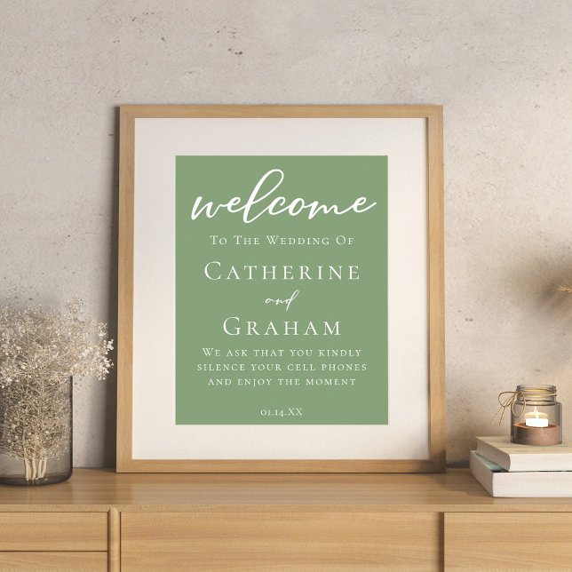 Sage Green White Typography Minimalist Wedding Poster (Creator Uploaded)