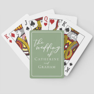 Sage Green White Typography Personalised Wedding Playing Cards