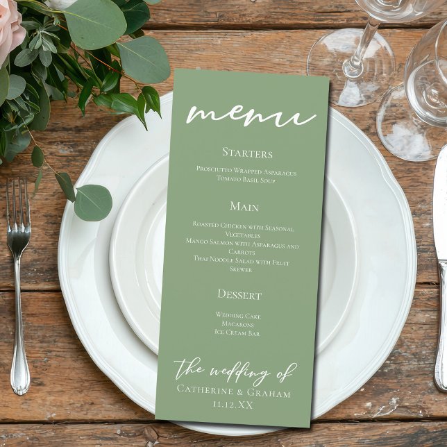 Sage Green White Typography Wedding Dinner Menu (Creator Uploaded)