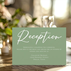 Sage Green White Typography Wedding Reception Enclosure Card