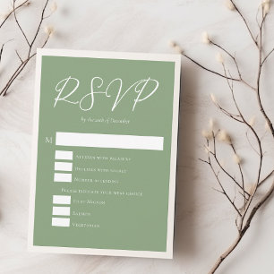 Sage Green White Typography Wedding RSVP Card