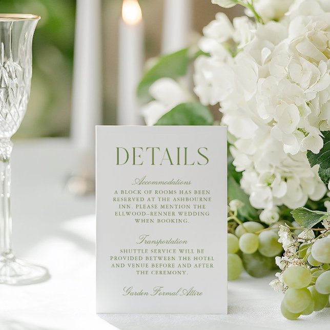 Sage Green & White Wedding Wedding Details Card (Sage Green & White Wedding Wedding Details Card)