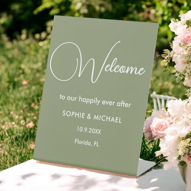 Sage Green White Welcome Wedding    Pedestal Sign (Creator Uploaded)