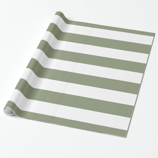 Sage Green, White XL Stripes Pattern Wrapping Paper (Unrolled)