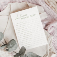 Sage Green Who Knows Mummy Baby Shower Game Card