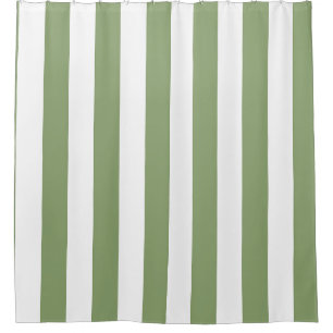 Sage Green Wide Vertical Cabana Stripe Shower Curtain