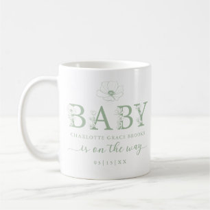 Sage Green Wildflower Baby Announcement Coffee Mug