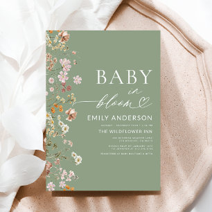 Sage Green Wildflower Baby in Bloom Baby Shower Invitation