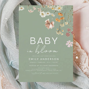 Sage Green Wildflower Baby in Bloom Baby Shower Invitation
