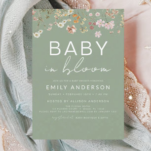 Sage Green Wildflower Baby in Bloom Baby Shower Invitation
