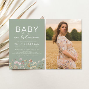 Sage Green Wildflower Baby in Bloom Baby Shower Invitation