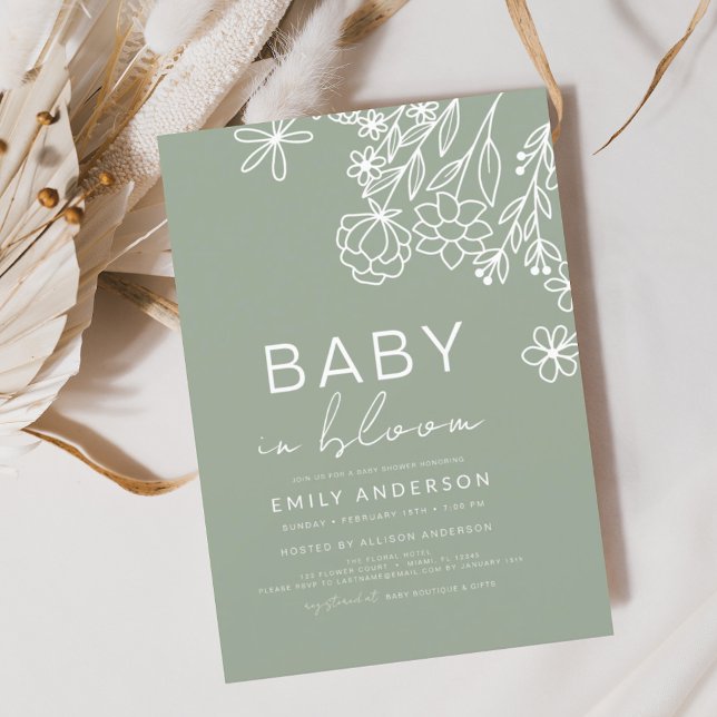 Sage Green Wildflower Baby in Bloom Baby Shower Invitation (Creator Uploaded)