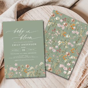 Sage Green Wildflower Baby in Bloom Baby Shower  Invitation