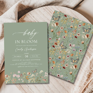 Sage Green Wildflower Baby in Bloom Baby Shower Invitation