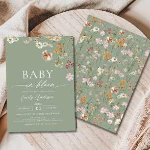 Sage Green Wildflower Baby in Bloom Baby Shower Invitation