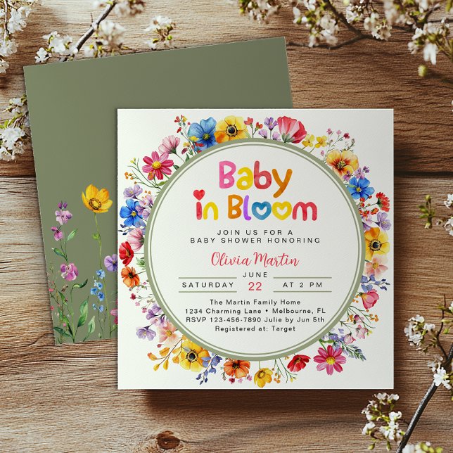 Sage Green Wildflower Baby in Bloom Baby Shower  Invitation (Baby in bloom Invite)