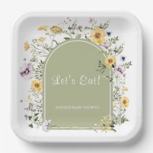 Sage Green Wildflower Baby In Bloom Baby Shower Paper Plate