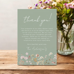 Sage Green Wildflower Baby in Bloom Baby Shower Thank You Card