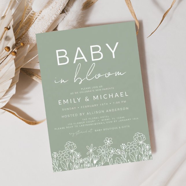 Sage Green Wildflower Baby in Bloom Shower Invitation (Creator Uploaded)