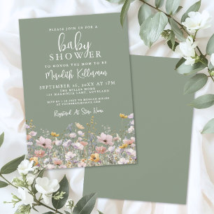 Sage Green Wildflower Baby Shower Invitation