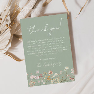 Sage Green Wildflower Baby Shower Thank You Card