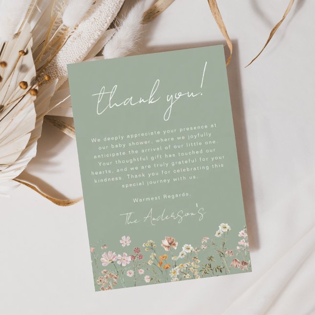 Sage Green Wildflower Baby Shower Thank You Card (Creator Uploaded)