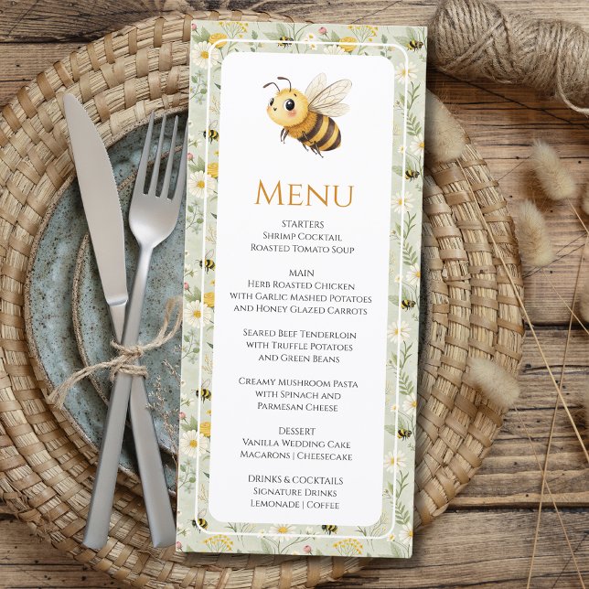 Sage Green Wildflower Bee Custom Baby Shower Menu (Creator Uploaded)