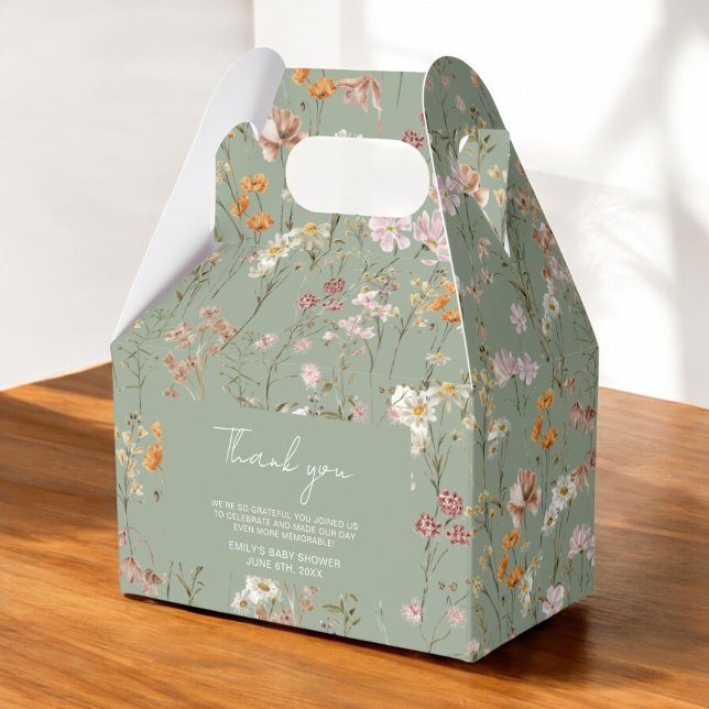 Sage Green Wildflower Boho Baby In Bloom Garden Favour Box (Creator Uploaded)