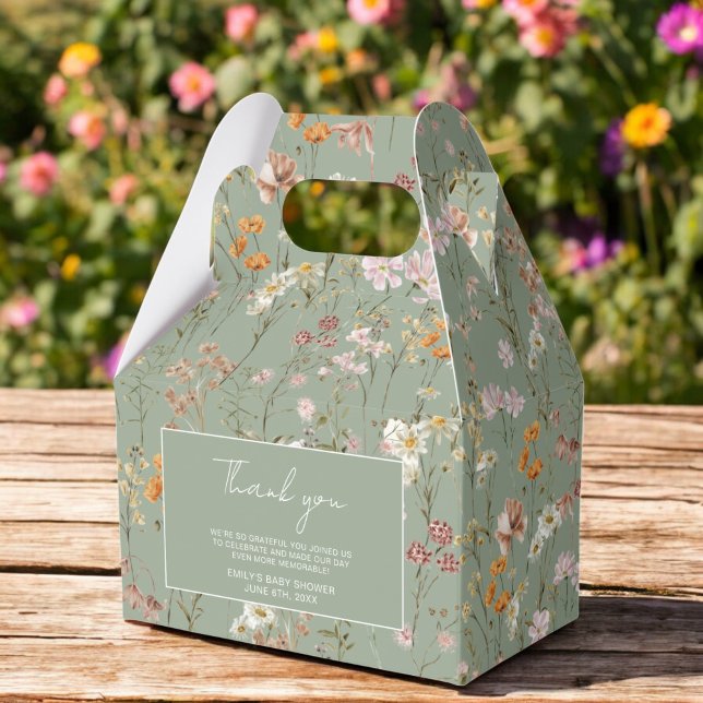 Sage Green Wildflower Boho Baby In Bloom Garden Favour Box (Creator Uploaded)
