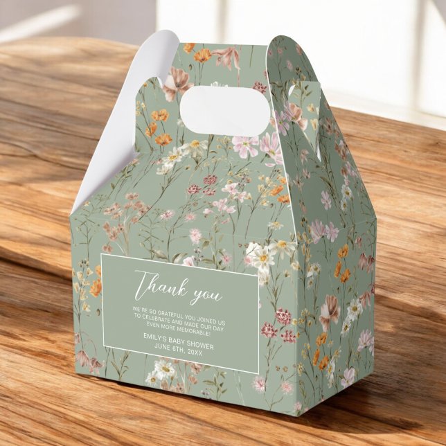 Sage Green Wildflower Boho Baby In Bloom Garden Favour Box (Creator Uploaded)