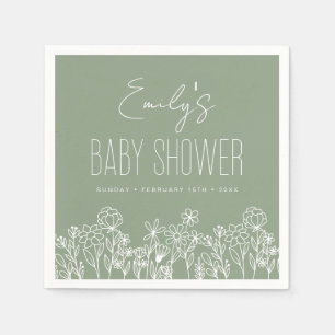 Sage Green Wildflower Boho Baby Shower In Bloom Napkin