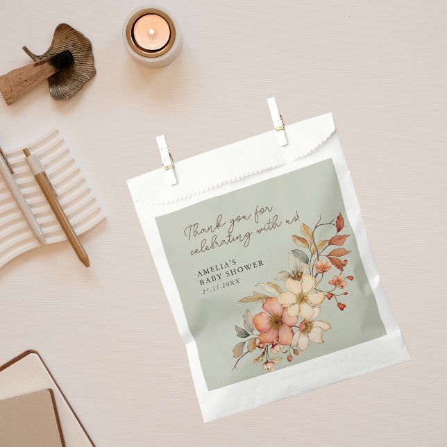 Sage Green Wildflower Boho Baby Shower Rustic Favour Bag (Creator Uploaded)