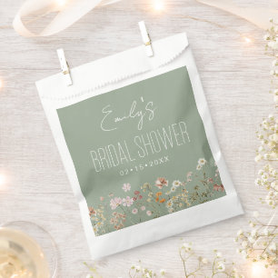 Sage Green Wildflower Boho Bridal Shower In Bloom Favour Bag