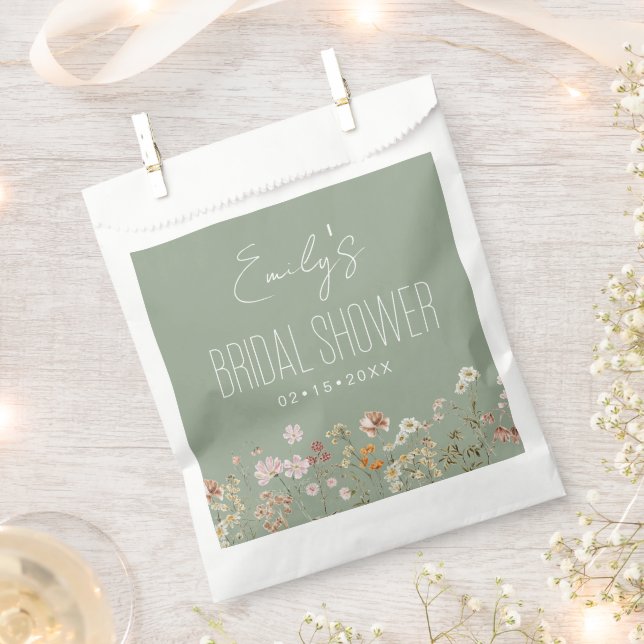 Sage Green Wildflower Boho Bridal Shower In Bloom Favour Bag (Clipped)