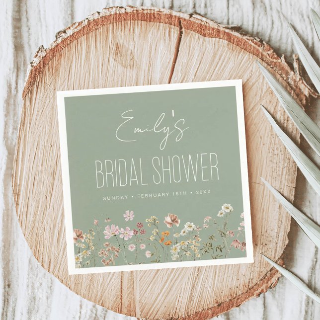 Sage Green Wildflower Boho Bridal Shower In Bloom Napkin (Creator Uploaded)