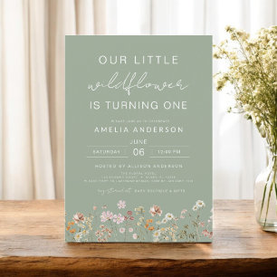 Sage Green Wildflower Boho Chic First Birthday Invitation
