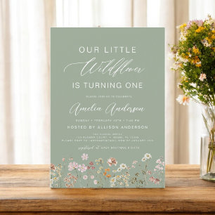 Sage Green Wildflower Boho First 1st Birthday Invitation