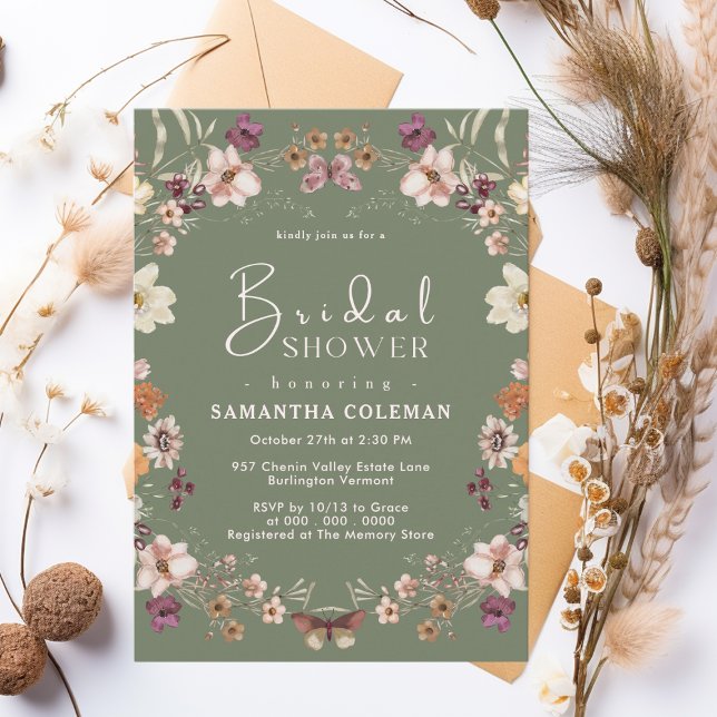 Sage Green Wildflower Boho Pastel Bridal Shower Invitation (Creator Uploaded)