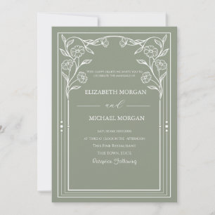 Sage Green Wildflower Boho Vintage Wedding  Invitation