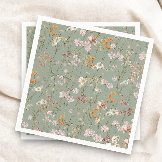 Sage Green Wildflower Boho Wedding In Bloom Garden Napkin (Creator Uploaded)