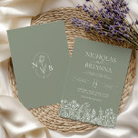 Sage Green Wildflower Boho Wedding Modern Monogram Invitation<br><div class="desc">Sage Green Wildflower Boho Wedding Modern Monogram Invitation. Easily personalise by replacing each info. Make sure to check the preview before adding to cart.</div>